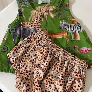 Stitches Green Safari Print Diaper Cover Set with Leopard Bloomers